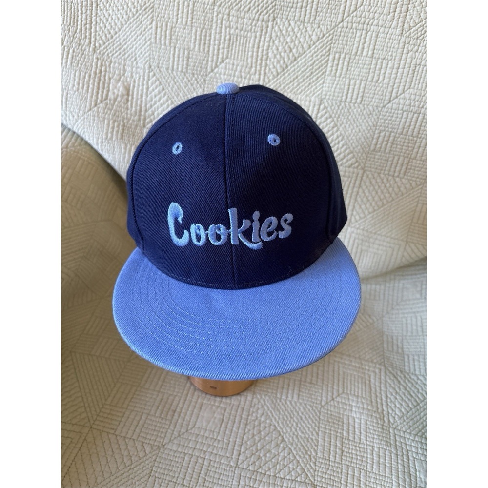 SWAG Cookies Logo Snapback Hat Navy Light Blue Flat Brim Embroidered Cap